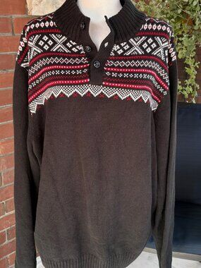 Ralph Lauren Chaps Men's Fair Isle Mock Neck Button Sweater